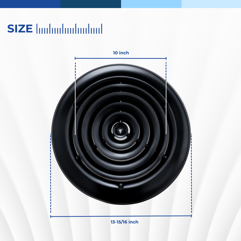 Handua 10" [Neck Size] Steel Round Air Supply Diffuser for Ceiling - Black - Outer Dimension: 13-15/16"