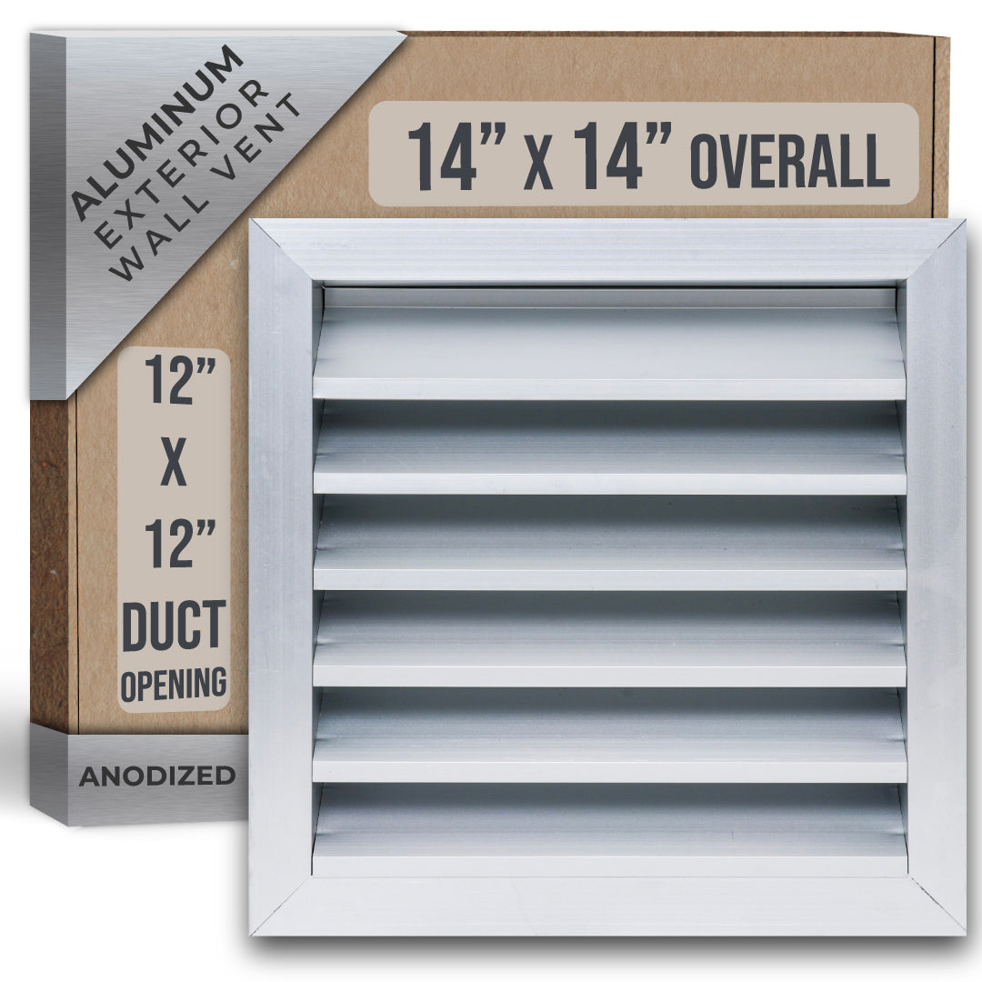 12"W x 12"H [Wall Opening] Anodized Aluminum Exterior Wall vent Gable shed for Crawlspace, Outdoor, Doors, Attic | Weatherproof, Rain&Rust Proof, Overall: 14"W X 14"H