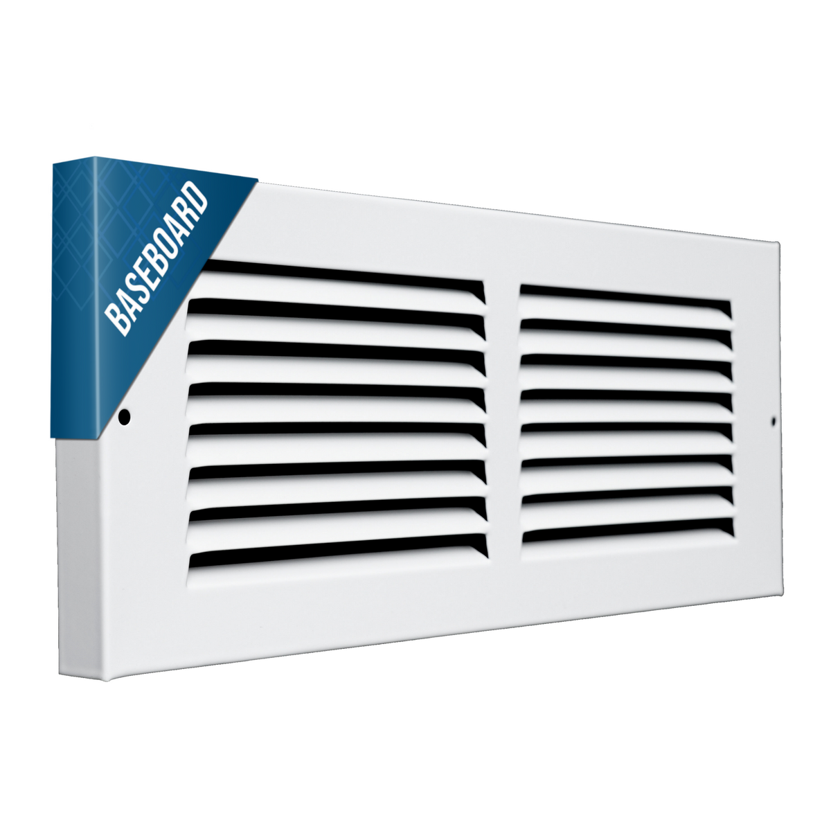 12"W x 4"H [Duct Opening] Baseboard Return Air Grille | 7/8" Margin Turnback to Fit Baseboard | White | Outer Dimensions: 13.75"W X 5.75"H