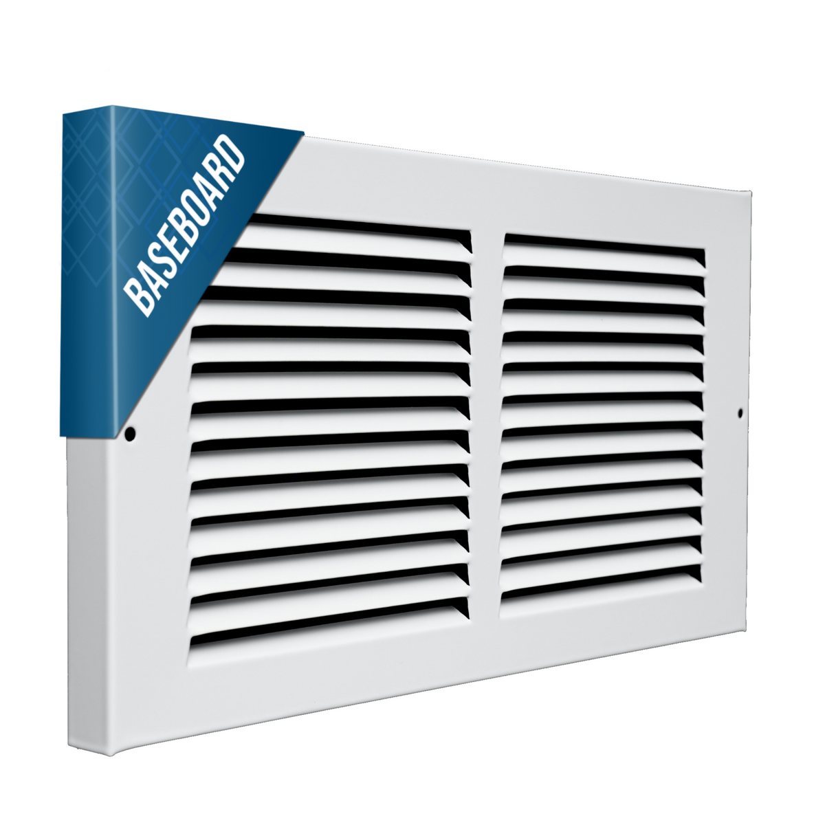 14"W x 6"H [Duct Opening] Baseboard Return Air Grille | 7/8" Margin Turnback to Fit Baseboard | White | Outer Dimensions: 15.75"W X 7.75"H
