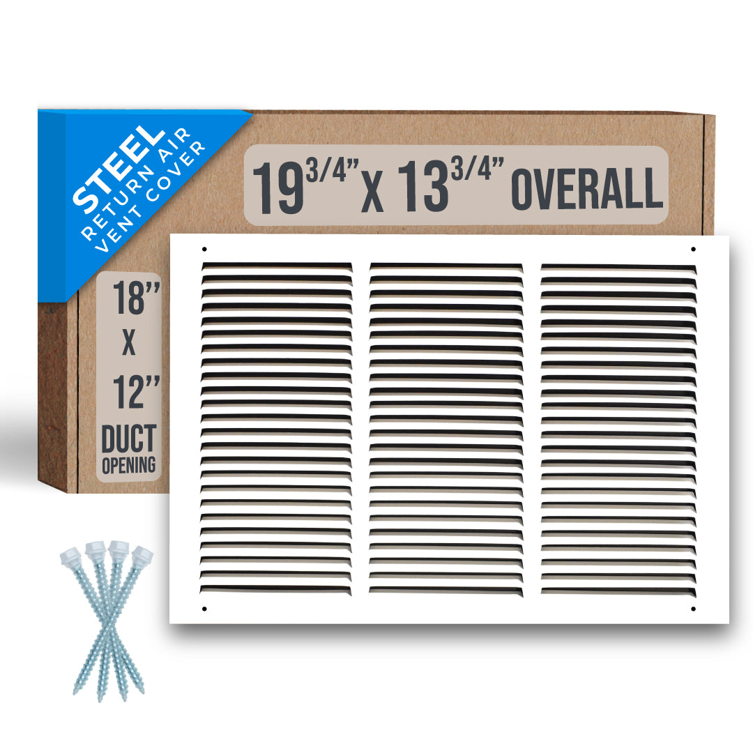 18" X 12" Duct Opening | HD Steel Return Air Grille for Sidewall and Ceiling | Outer Dimensions: 19.75"W X 13.75"H