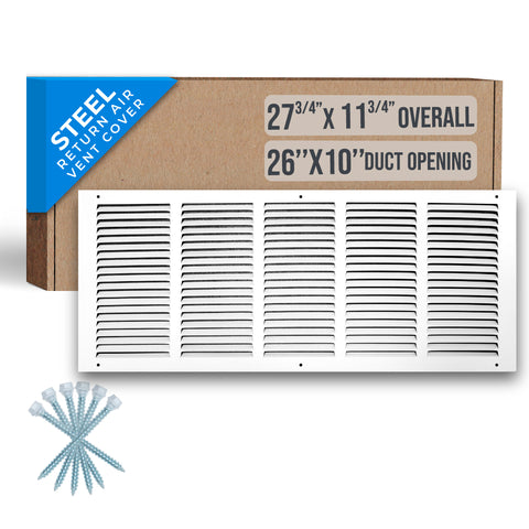 26" X 10" Duct Opening | HD Steel Return Air Grille for Sidewall and Ceiling | Outer Dimensions: 27.75"W X 11.75"H