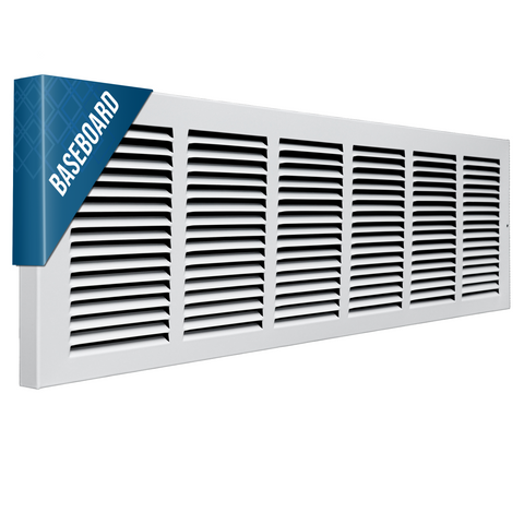 30"W x 8"H [Duct Opening] Baseboard Return Air Grille | 7/8" Margin Turnback to Fit Baseboard | White | Outer Dimensions: 31.75"W X 9.75"H
