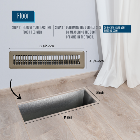 2" x 14" [Duct Opening] Floor Register with Louvered Design | Heavy Duty Walkable Design with Damper | Floor Vent Grille | Easy to Adjust Air Supply lever | Brown | Outer Dimensions: 3.75" X 15.5"