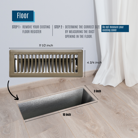 3" x 10" [Duct Opening]  Floor Register with Louvered Design | Heavy Duty Walkable Design with Damper | Floor Vent Grille | Easy to Adjust Air Supply lever | Brown | Outer Dimensions: 4.75" X 11.5"