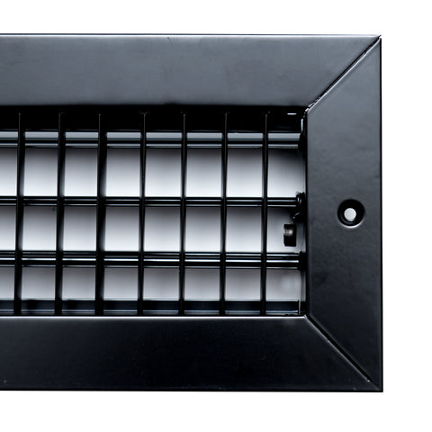12"W x 4"H  Steel Adjustable Air Supply Grille | Register Vent Cover Grill for Sidewall and Ceiling | Black | Outer Dimensions: 13.75"W X 5.75"H for 12x4 Duct Opening