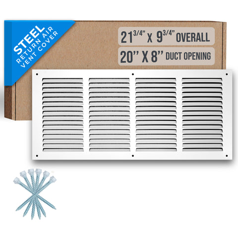 airgrilles 20" x 8" duct opening   steel return air grille for sidewall and ceiling hnd-flt-1rag-wh-20x8 038775628433 - 1