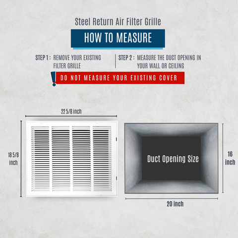 20" X 16" Duct Opening | Steel Return Air Filter Grille for Sidewall and Ceiling | Outer Dimensions: 22 5/8"W x 18 5/8"H