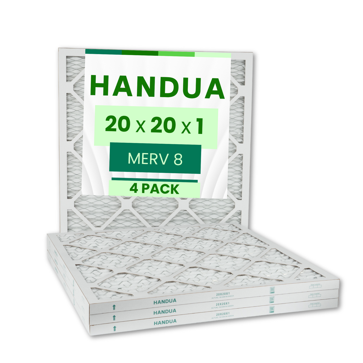 Handua 20x20x1 Air Filter MERV 8 Dust Control, Plated Furnace AC Air Replacement Filter, 4 Pack (Actual Size: 19.75" x 19.75" x 0.75")