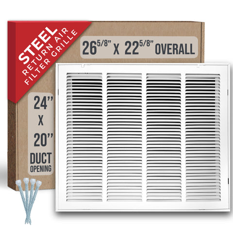 airgrilles 24" x 20" duct opening   steel return air filter grille for sidewall and ceiling hnd-rafg1-wh-24x20 038775628730 - 1