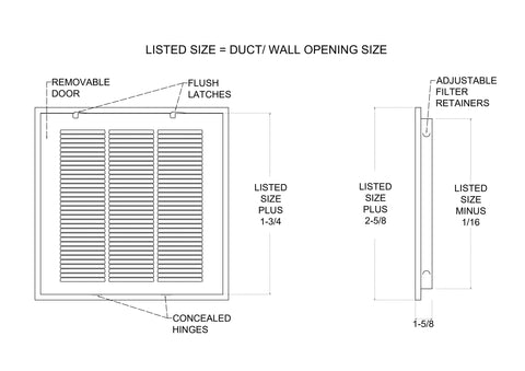 12" X 12" Duct Opening | Filter Included HD Steel Return Air Filter Grille for Sidewall and Ceiling