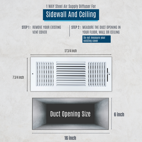 16 X 6 Duct Opening | 3 WAY Steel Air Supply Diffuser for Sidewall and Ceiling
