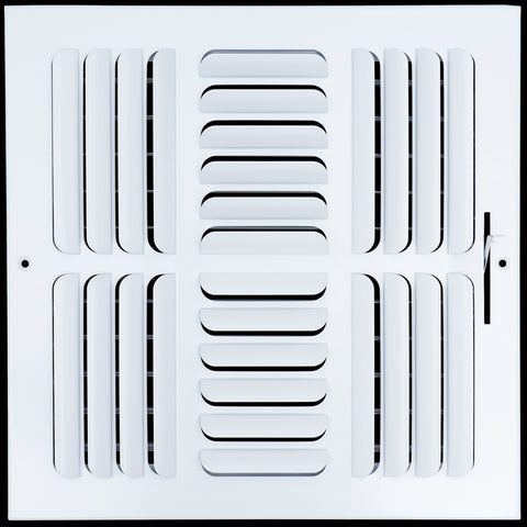 airgrilles 12"w x 12"h 4 way fixed curved blade air supply diffuser  -  register vent cover grill for sidewall and ceiling  -  white  -  outer dimensions: 13.75"w x 13.75"h hnd-cb-wh-4way-12x12  - 1
