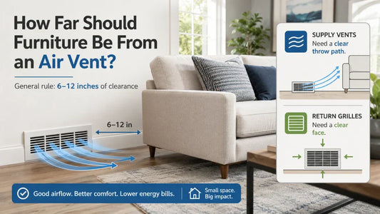 Sofa placed 6 to 12 inches from a wall supply vent to maintain proper airflow