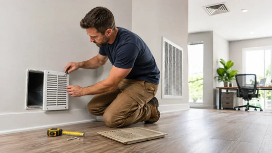 Installing a wall air vent in a modern home with a screwdriver and tape measure