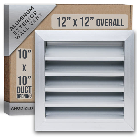10"x10" Anodized Aluminum Exterior Wall Vent | Outer Dimension: 12"W X 12"H