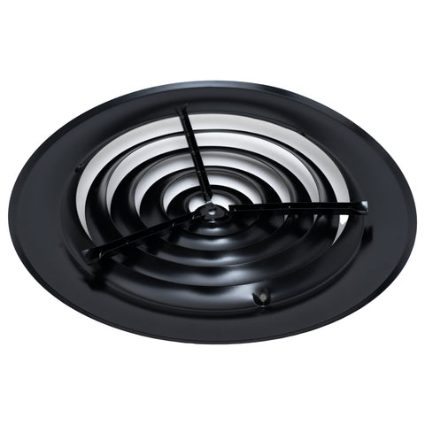 10" [Neck Size] Steel Round Air Supply Diffuser for Ceiling - Black - Outer Dimension: 13-15/16"
