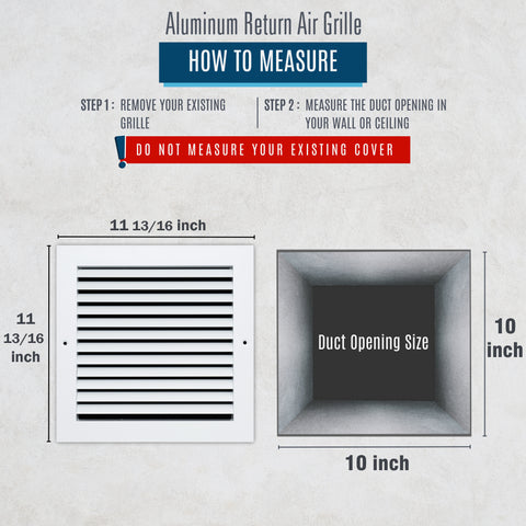 10"x10" Premium Aluminum Return Air Grille – Rust-Free HVAC Vent Cover for Wall & Ceiling | White | Out. Dim.: 11-13/16"W X 11-13/16"H