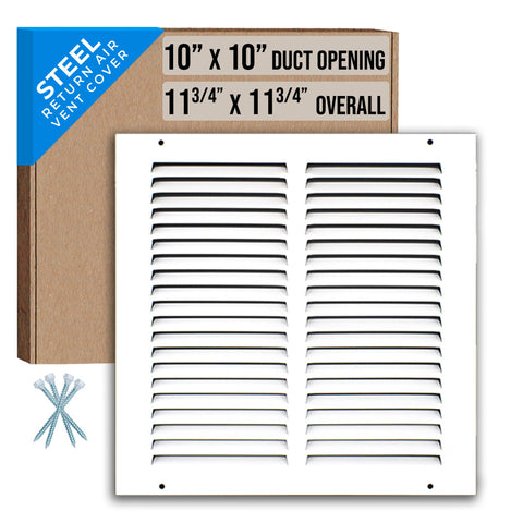 10" X 10" Duct Opening | Steel Return Air Grille for Sidewall and Ceiling | Outer Dimensions: 11.75"W X 11.75"H