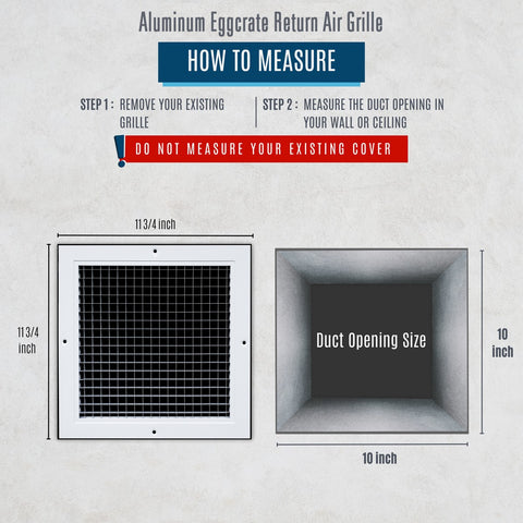 10" x 10" [Duct Opening] Aluminum Return Air Grille | Rust Proof Eggcrate Vent Cover Grill for Sidewall and Ceiling, White | Outer Dimensions: 11.75" X 11.75"