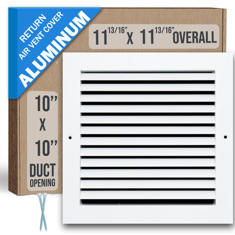 10"x10" Premium Aluminum Return Air Grille – Rust-Free HVAC Vent Cover for Wall & Ceiling | White | Out. Dim.: 11-13/16"W X 11-13/16"H