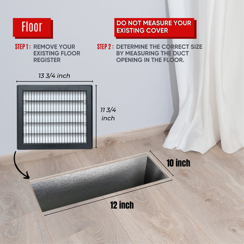 10"x12" Heavy Duty Return Air Floor Grille | Walkable Black | Out. Dim.: 11-3/4"W X 13-3/4"H