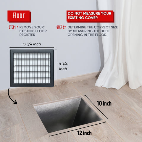 10 x 12-inch Black Steel heavy duty return floor register, dimensions