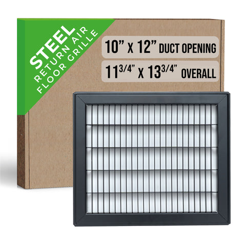 10"x12" Heavy Duty Return Air Floor Grille | Walkable Black | Out. Dim.: 11-3/4"W X 13-3/4"H