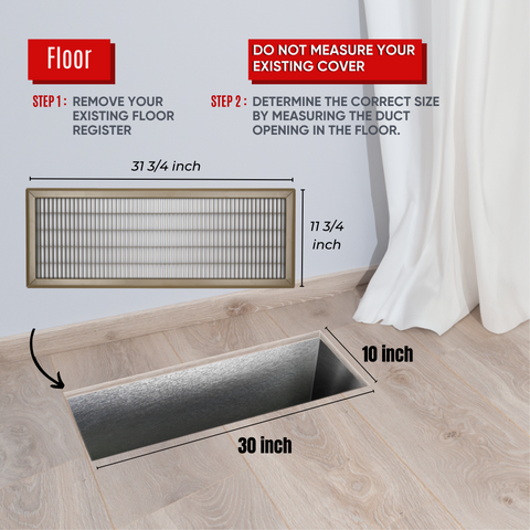 10"W x 30"H [Duct Opening] Return Air Floor Grille | Vent Cover Grill for Floor - Brown| Outer Dimensions: 11.75"W X 31.75"H