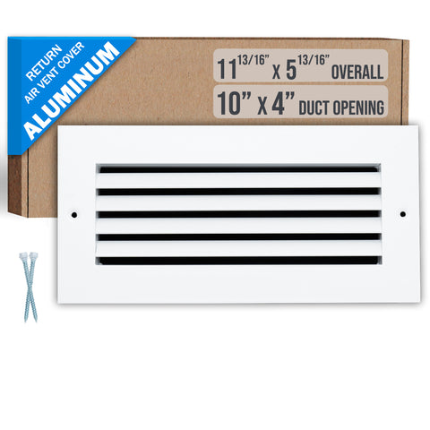 10"x4" Premium Aluminum Return Air Grille – Rust-Free HVAC Vent Cover for Wall & Ceiling | White | Out. Dim.: 11-13/16"W X 5-13/16"H
