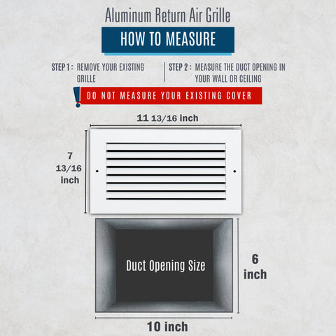 10"x6" Premium Aluminum Return Air Grille – Rust-Free HVAC Vent Cover for Wall & Ceiling | White | Out. Dim.: 11-13/16"W X 7-13/16"H