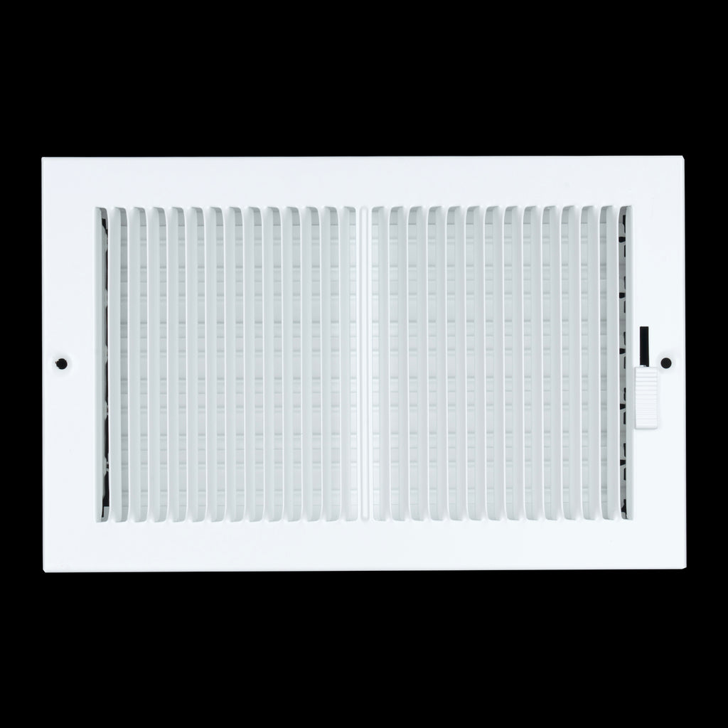 10"x6" Steel Baseboard Air Supply Grille with Multi-Shutter Damper | White | Outer Dimension: 11-1/4"W X 7-1/4"H