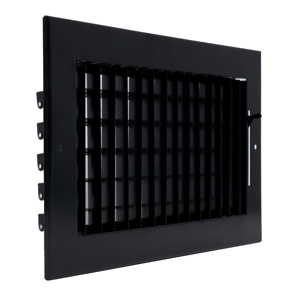 10"W x 6"H Steel Adjustable Air Supply Grille | Register Vent Cover Grill for Sidewall and Ceiling | Black | Outer Dimensions: 11.75"W X 7.75"H for 10x6 Duct Opening