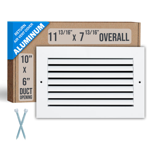 10"x6" Premium Aluminum Return Air Grille – Rust-Free HVAC Vent Cover for Wall & Ceiling | White | Out. Dim.: 11-13/16"W X 7-13/16"H