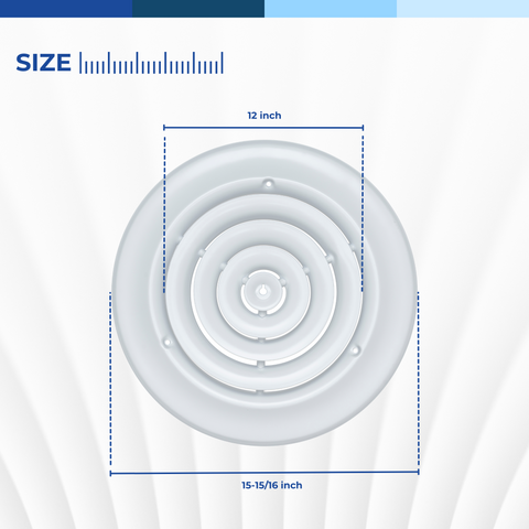 Handua 12" [Neck Size] Steel Round Air Supply Diffuser 12" Steel Damper included for Ceiling - Outer Dimension: 15-15/16"