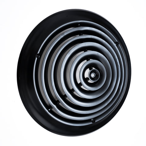 12" [Neck Size] Steel Round Air Supply Diffuser for Ceiling - Black - Outer Dimension: 15-15/16"
