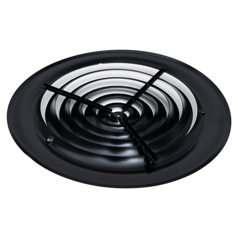 12" [Neck Size] Steel Round Air Supply Diffuser for Ceiling - Black - Outer Dimension: 15-15/16"
