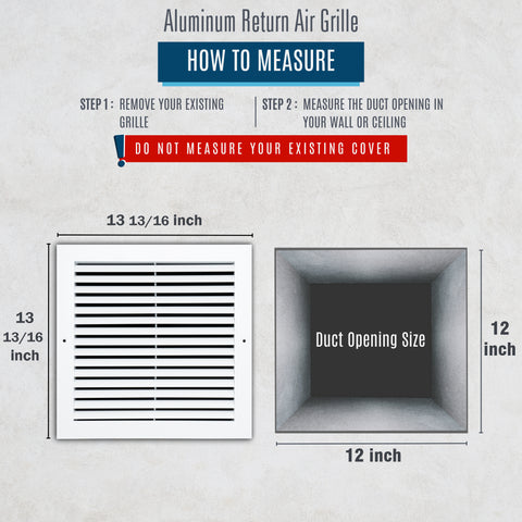 12"x12" Premium Aluminum Return Air Grille – Rust-Free HVAC Vent Cover for Wall & Ceiling | White | Out. Dim.: 13-13/16"W X 13-13/16"H