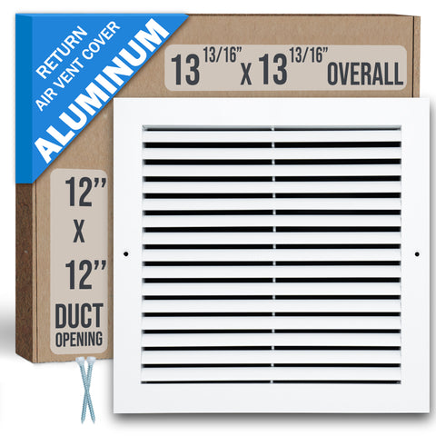 12"x12" Premium Aluminum Return Air Grille – Rust-Free HVAC Vent Cover for Wall & Ceiling | White | Out. Dim.: 13-13/16"W X 13-13/16"H