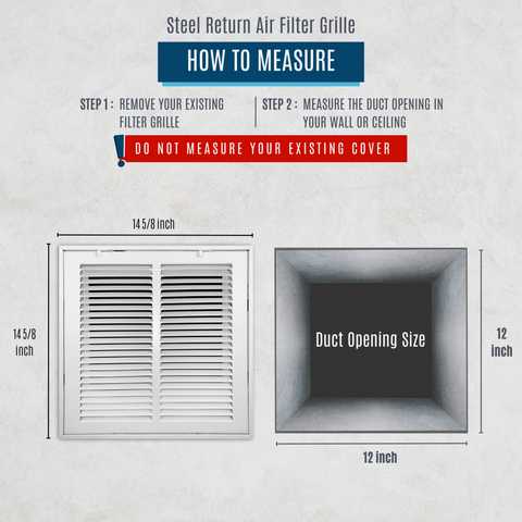 12"x12" Steel Return Air Filter Grille | Removable Door for 1" Filters | White HVAC Vent Cover | Out. Dim.: 14-5/8"W X 14-5/8"H