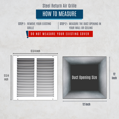 12" X 12" Duct Opening | Steel Return Air Grille for Sidewall and Ceiling | Outer Dimensions: 13.75"W X 13.75"H
