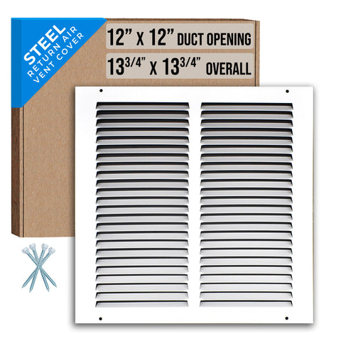 Steel Return Air Grille – HVAC Cold Air Intake Vent Cover, White | Out. Dim.: 13-3/4"W X 13-3/4"H