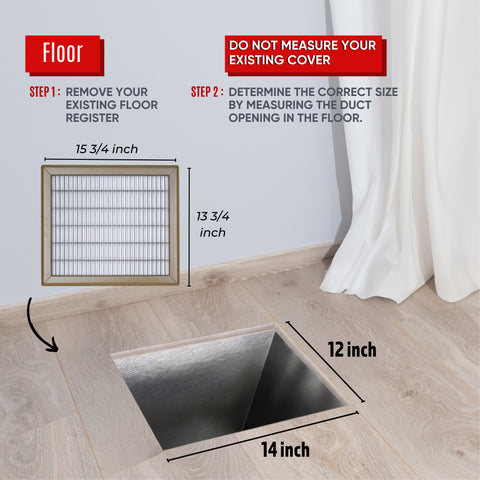 12 x 14-inch Brown Steel heavy duty return floor register, dimensions