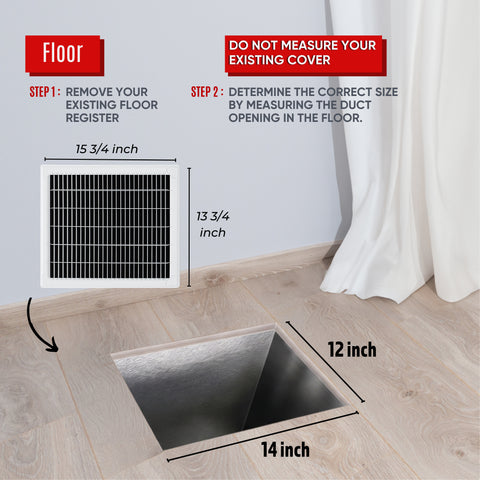 12 x 14-inch White Steel heavy duty return floor register, dimensions
