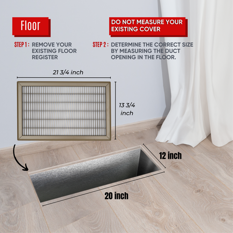 12"W x 20"H [Duct Opening] Return Air Floor Grille | Vent Cover Grill for Floor - Brown| Outer Dimensions: 13.75"W X 21.75"H