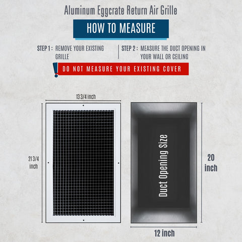 12" x 20" [Duct Opening] Aluminum Return Air Grille | Rust Proof Eggcrate Vent Cover Grill for Sidewall and Ceiling, White | Outer Dimensions: 13.75" X 21.75"