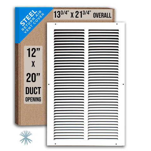 12" X 20" Duct Opening | Steel Return Air Grille for Sidewall and Ceiling | Outer Dimensions: 13.75"W X 21.75"H