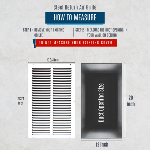 12" X 20" Duct Opening | Steel Return Air Grille for Sidewall and Ceiling | Outer Dimensions: 13.75"W X 21.75"H
