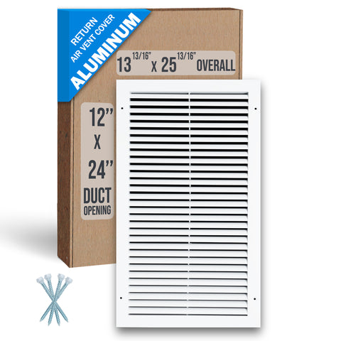 12"x24" Premium Aluminum Return Air Grille – Rust-Free HVAC Vent Cover for Wall & Ceiling | White | Out. Dim.: 13-13/16"W X 25-13/16"H
