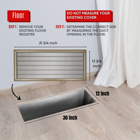 12"W x 30"H [Duct Opening] Return Air Floor Grille | Vent Cover Grill for Floor - Brown| Outer Dimensions: 13.75"W X 31.75"H